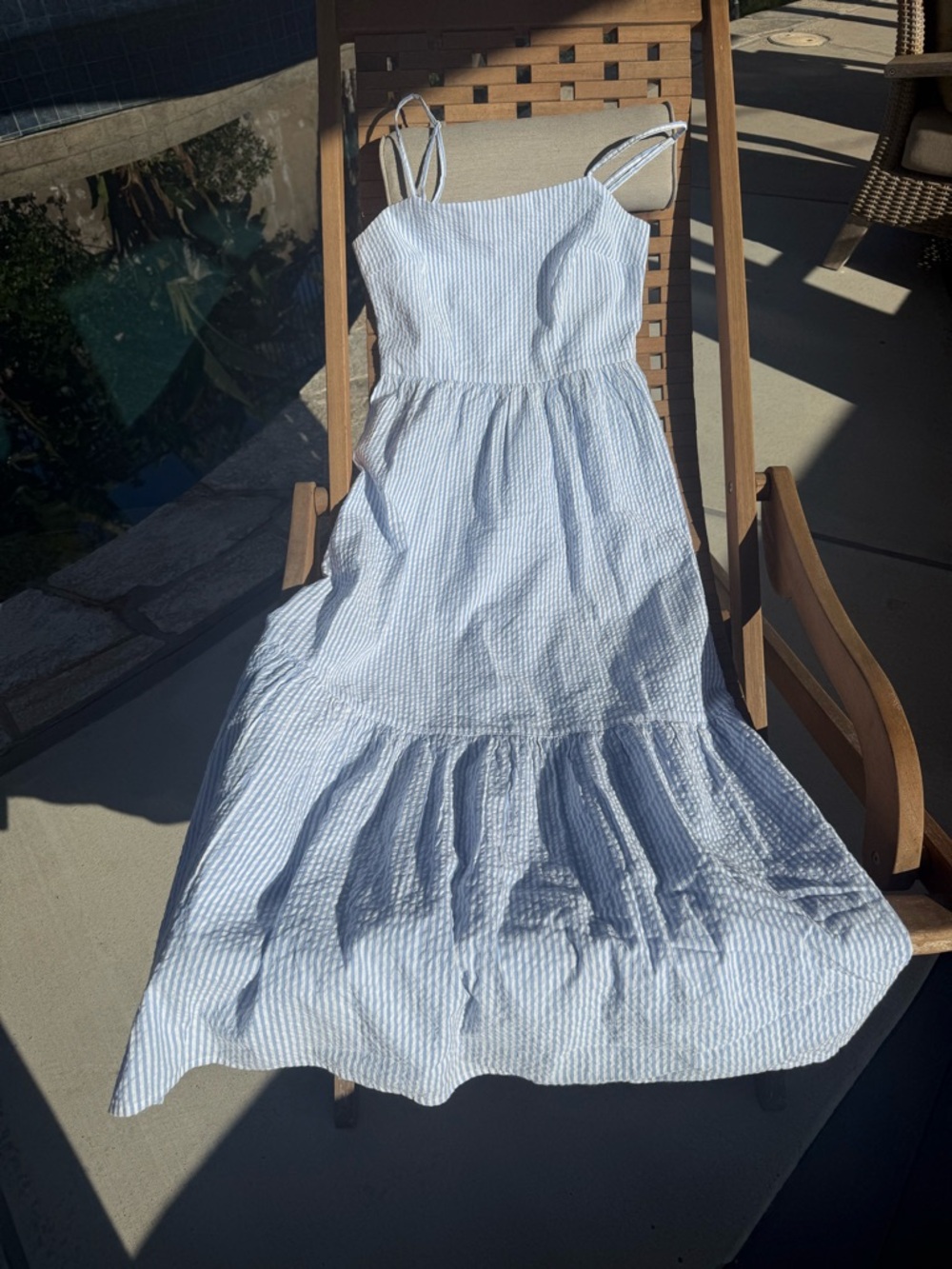 Light Blue seersucker Striped Spaghetti Strap Sundress
